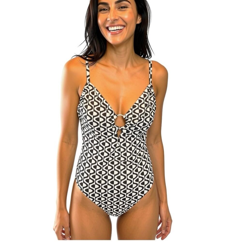 Sunshine 79 Women's Over The Shoulder Keyhole Plunge One Piece Swimsuit